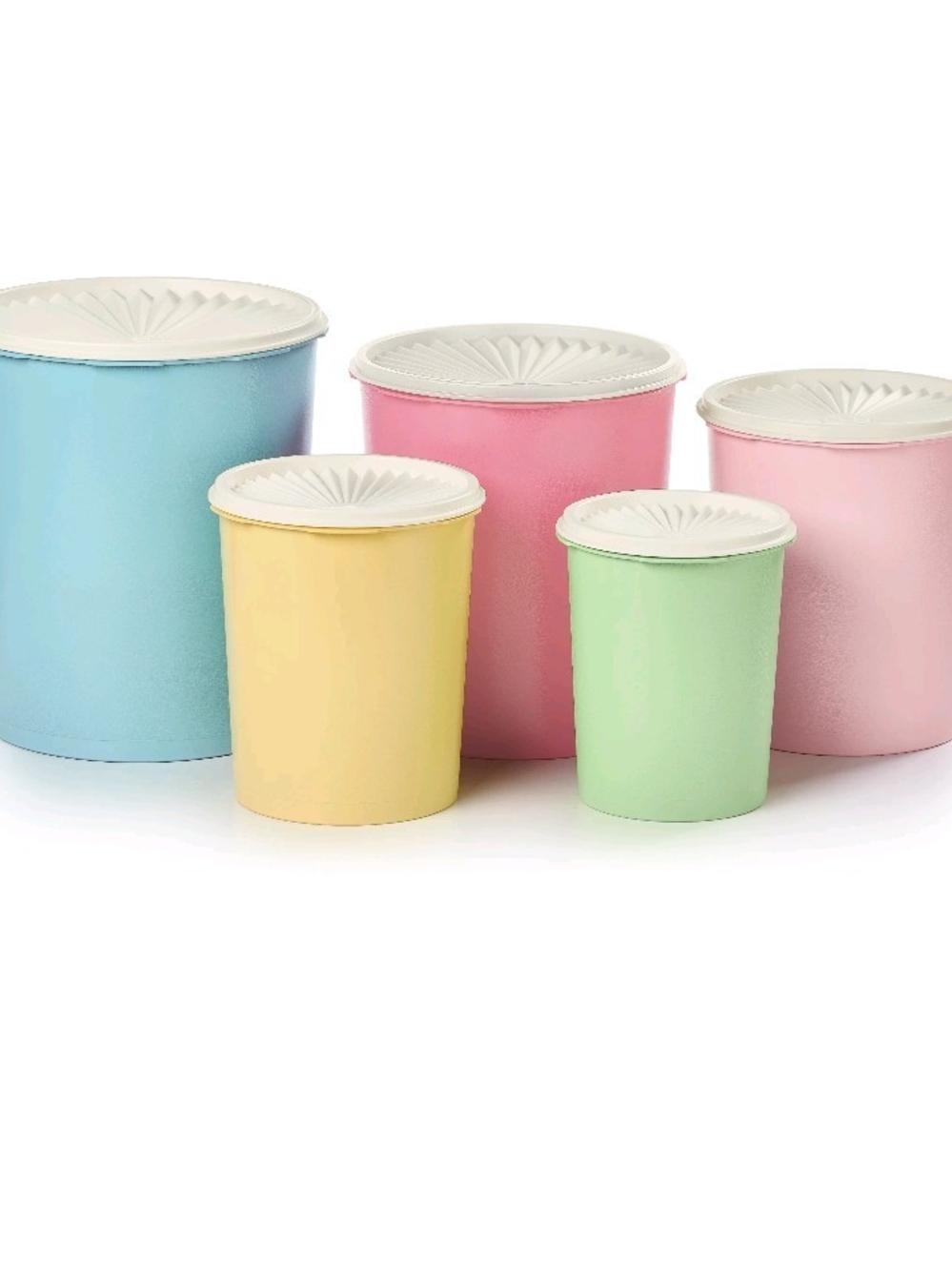 Tupperware Pastel Canister Set in Mint Green, Pink, Yellow, Aqua, and Light Pink